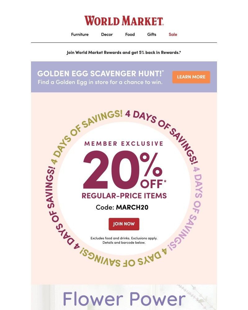 Screenshot of email sent to a World Market Cart abandoner