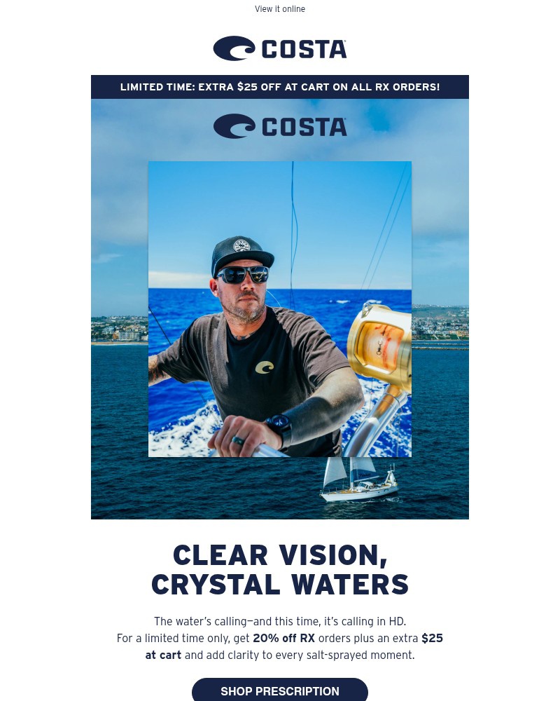 Screenshot of email sent to a Costa del Mar Newsletter subscriber