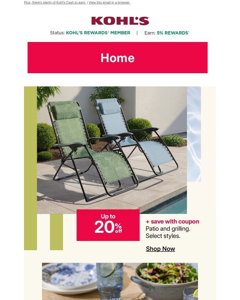 Screenshot of email sent to a Kohls Registered user