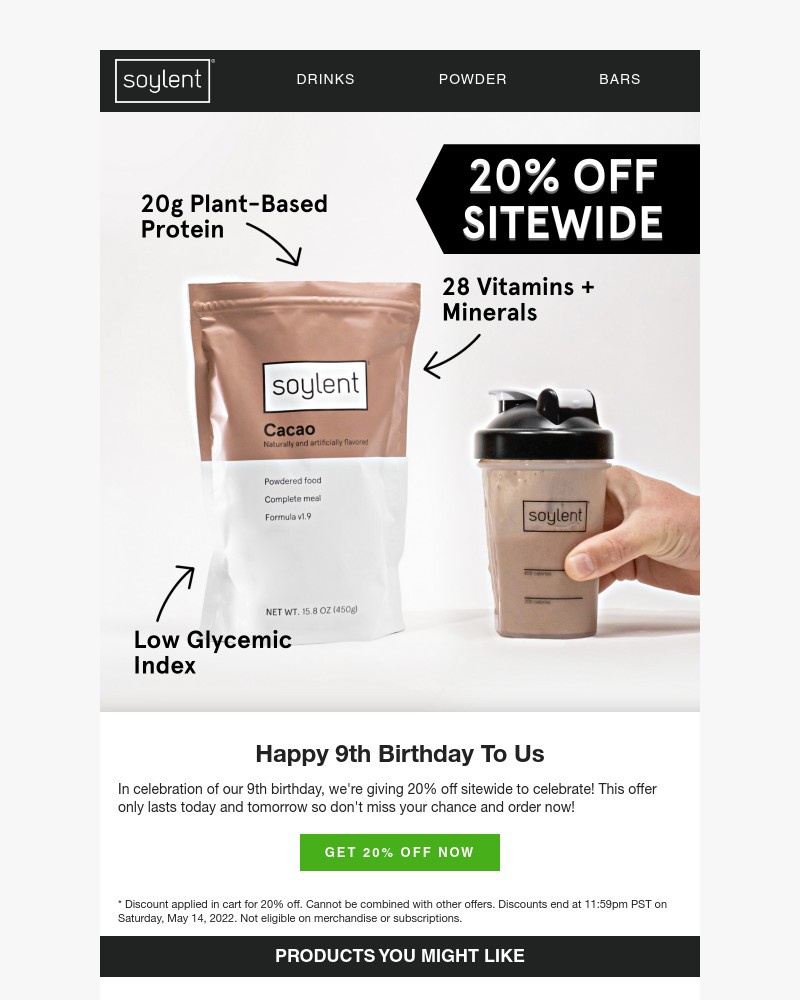 Screenshot of email with subject /media/emails/20-off-sitewide-for-soylents-birthday-sale-d4fbc5-cropped-886bd942.jpg