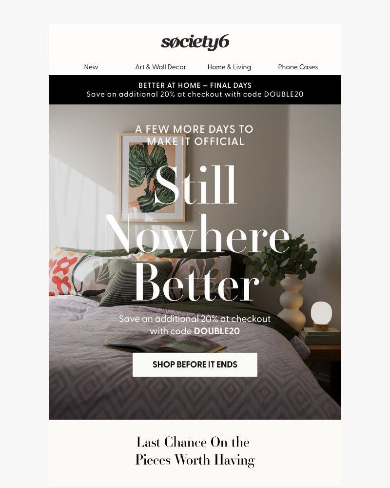 Screenshot of email sent to a Society6 Newsletter subscriber