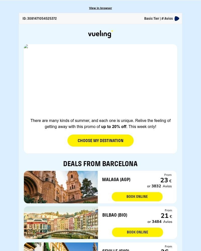Screenshot of email sent to a Vueling Registered user