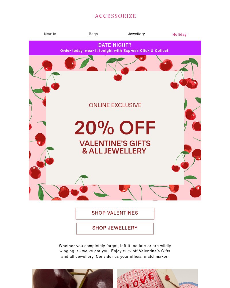 Screenshot of email sent to a Accessorize Newsletter subscriber