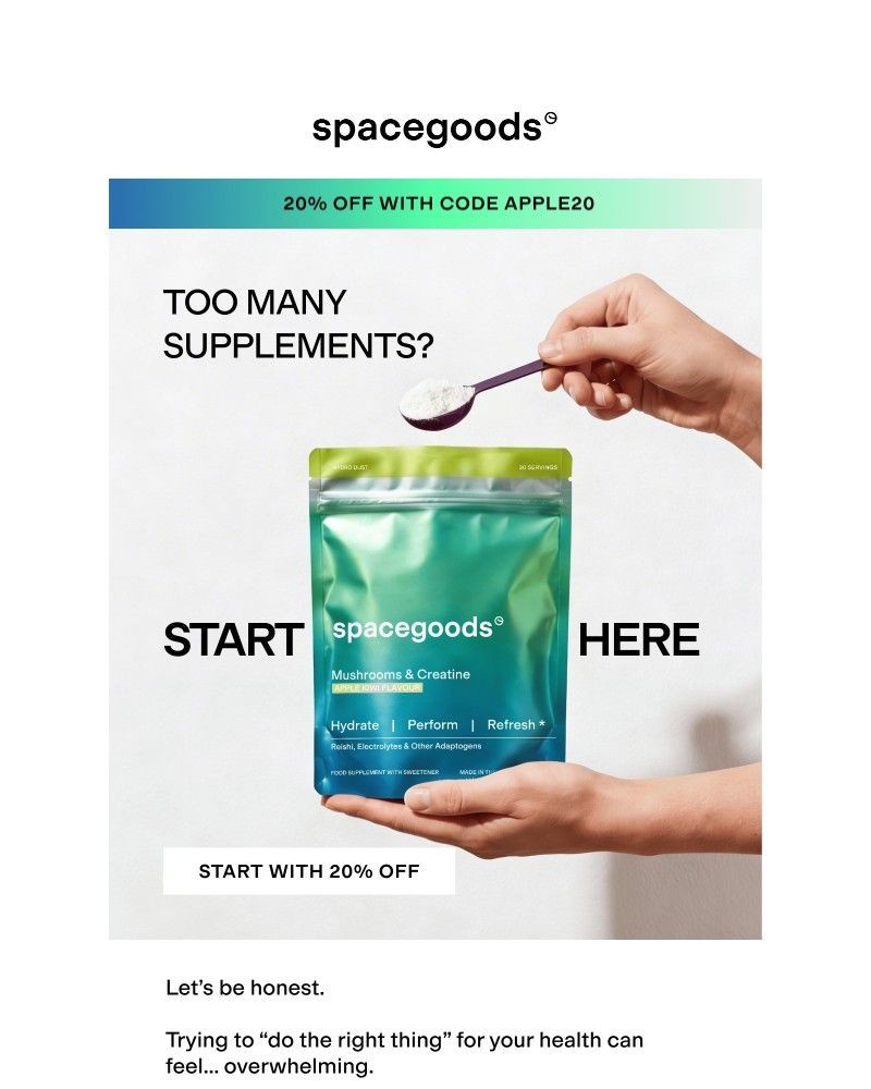 Screenshot of email sent to a Spacegoods Newsletter subscriber