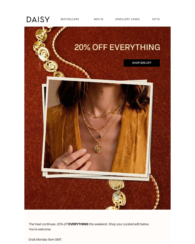 Screenshot of email sent to a Daisy Jewellery Newsletter subscriber