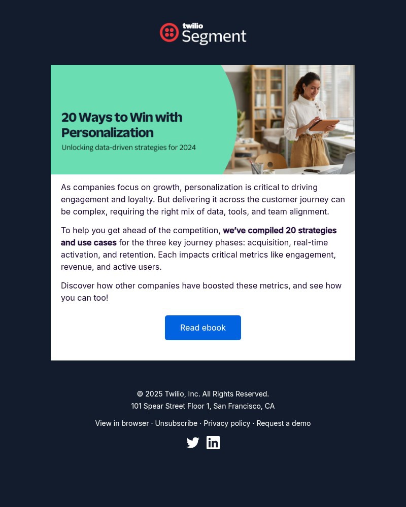 Screenshot of email sent to a Segment Trial user