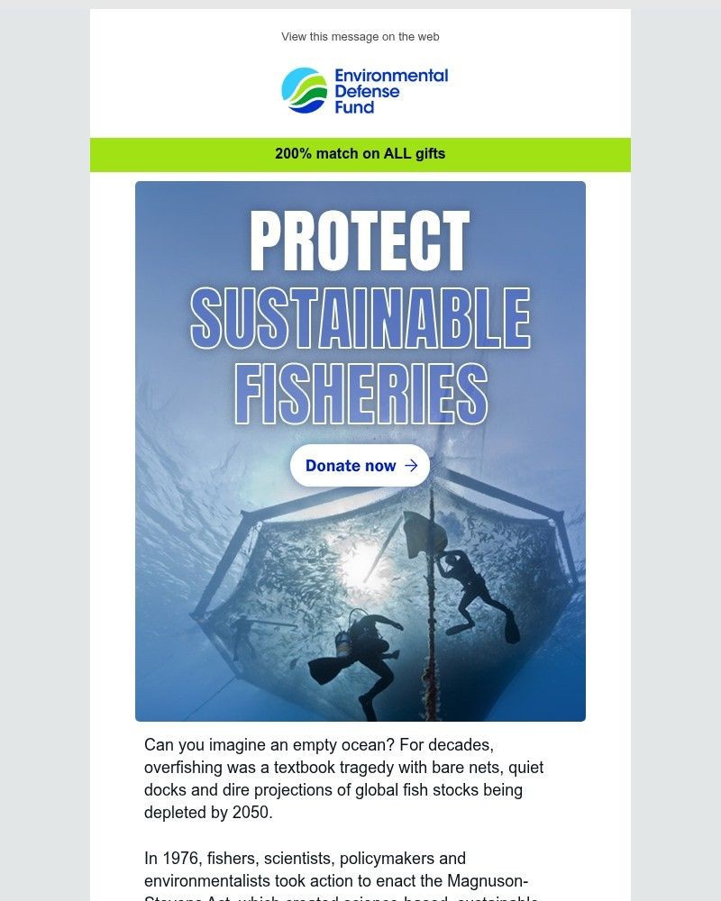 Screenshot of email sent to a Environmental Defense Fund Newsletter subscriber