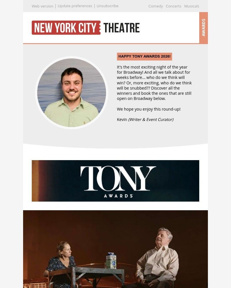 Screenshot of email sent to a New York City Theatre Newsletter subscriber