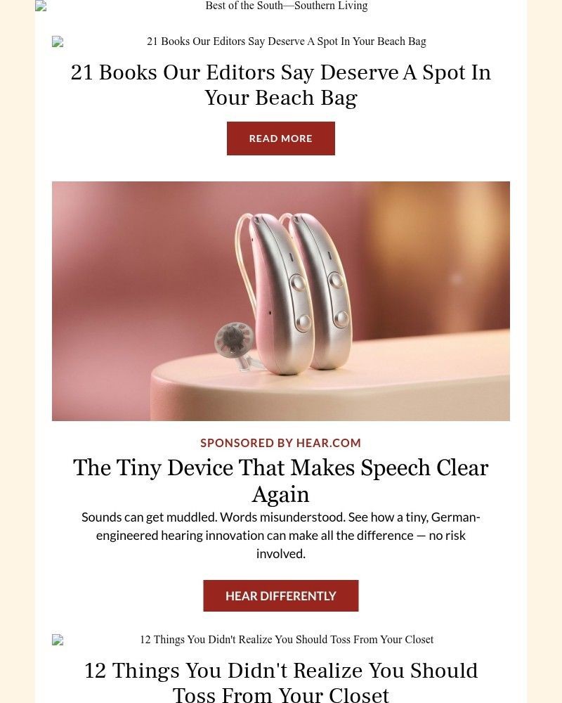 Screenshot of email sent to a Southern Living Newsletter subscriber