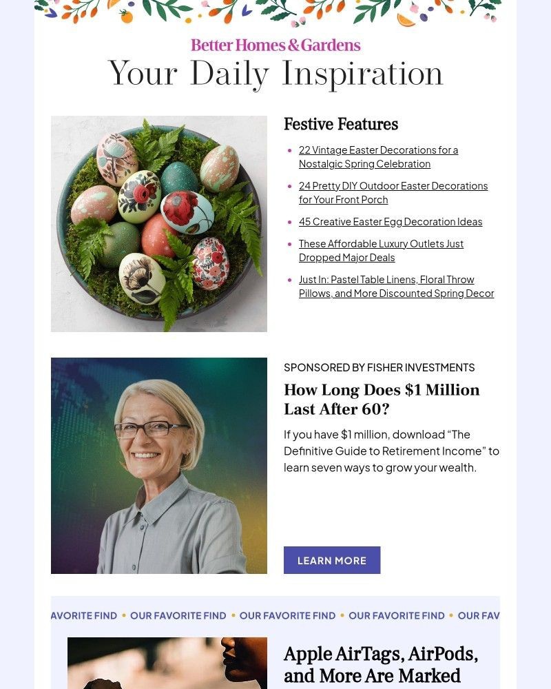 Screenshot of email sent to a Better Homes and Gardens Newsletter subscriber