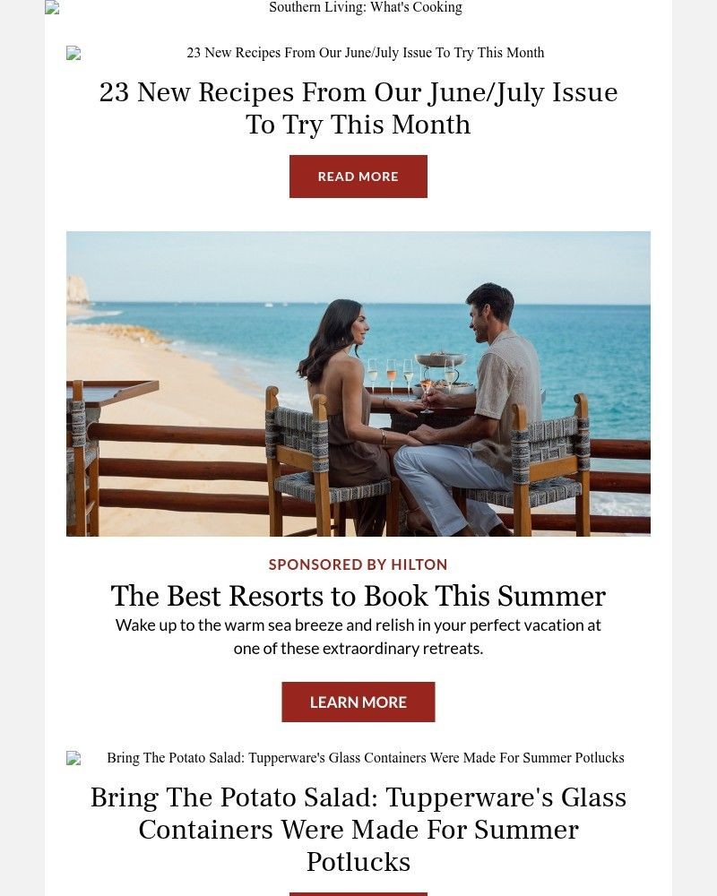 Screenshot of email sent to a Southern Living Newsletter subscriber