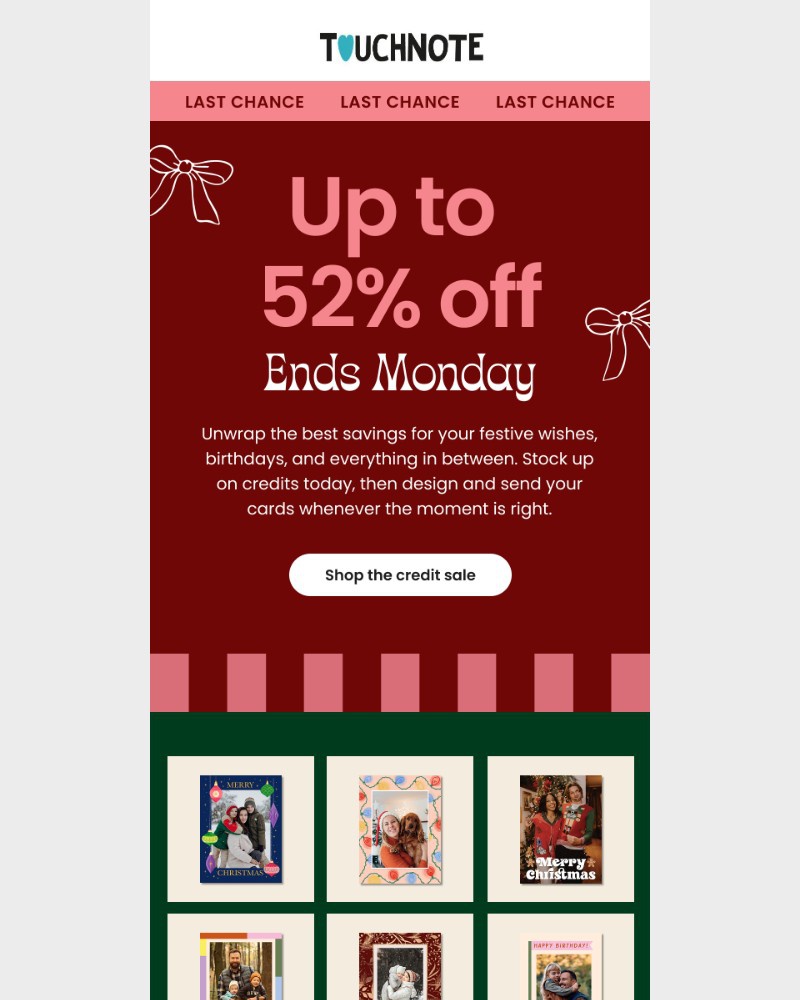 Screenshot of email sent to a TouchNote Customer