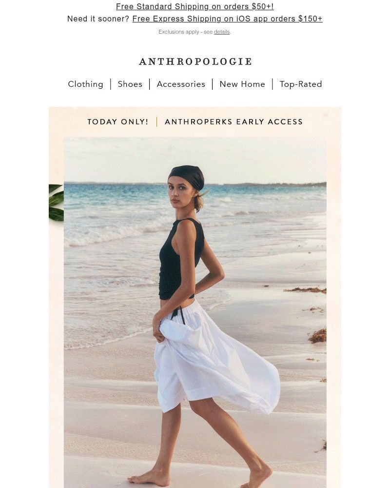 Screenshot of email sent to a Anthropologie Newsletter subscriber