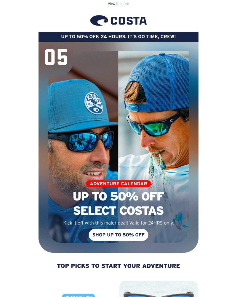 Screenshot of email sent to a Costa del Mar Newsletter subscriber