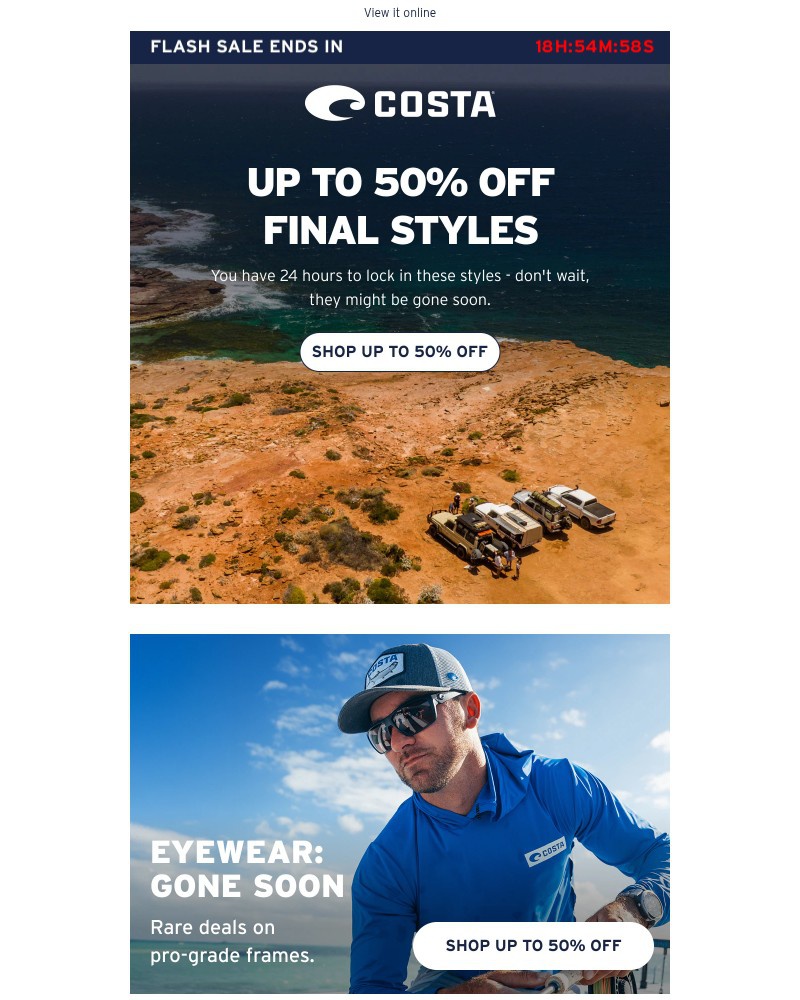 Screenshot of email sent to a Costa del Mar Newsletter subscriber