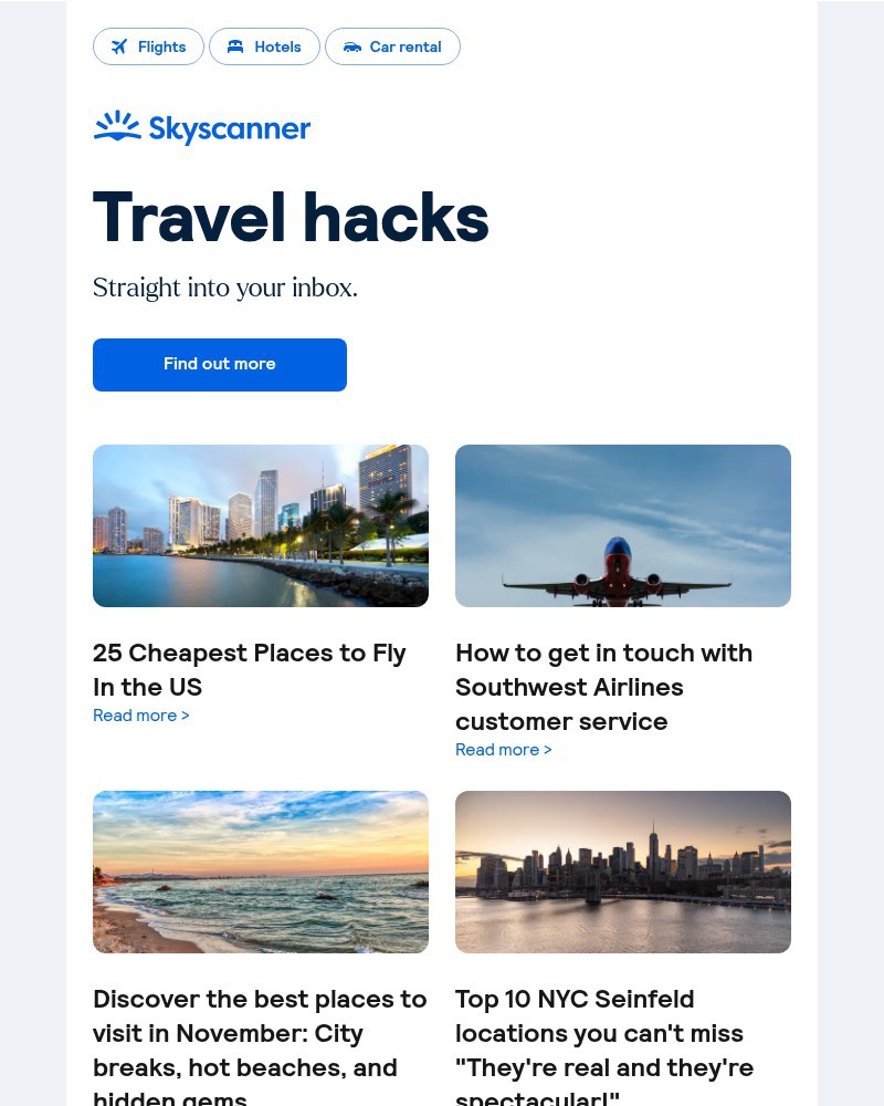 Screenshot of email sent to a Skyscanner Registered user