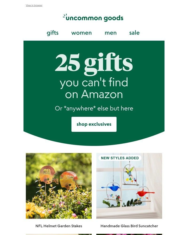 Screenshot of email sent to a UncommonGoods Newsletter subscriber