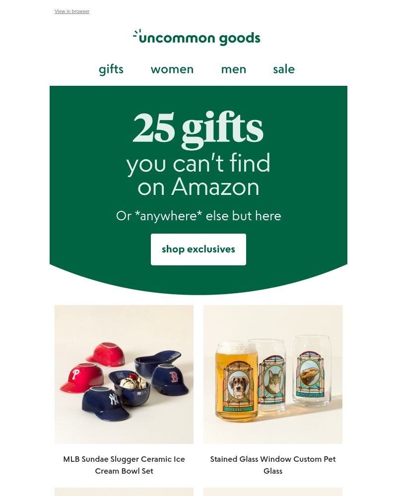 Screenshot of email sent to a UncommonGoods Newsletter subscriber