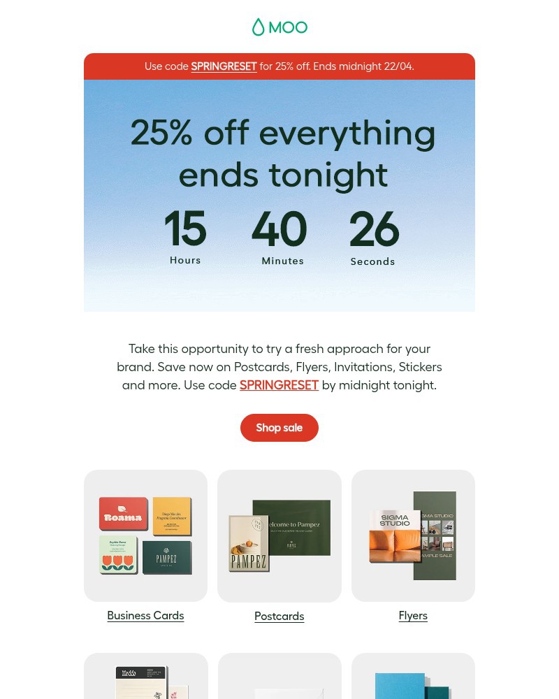 Screenshot of email sent to a Moo Newsletter subscriber