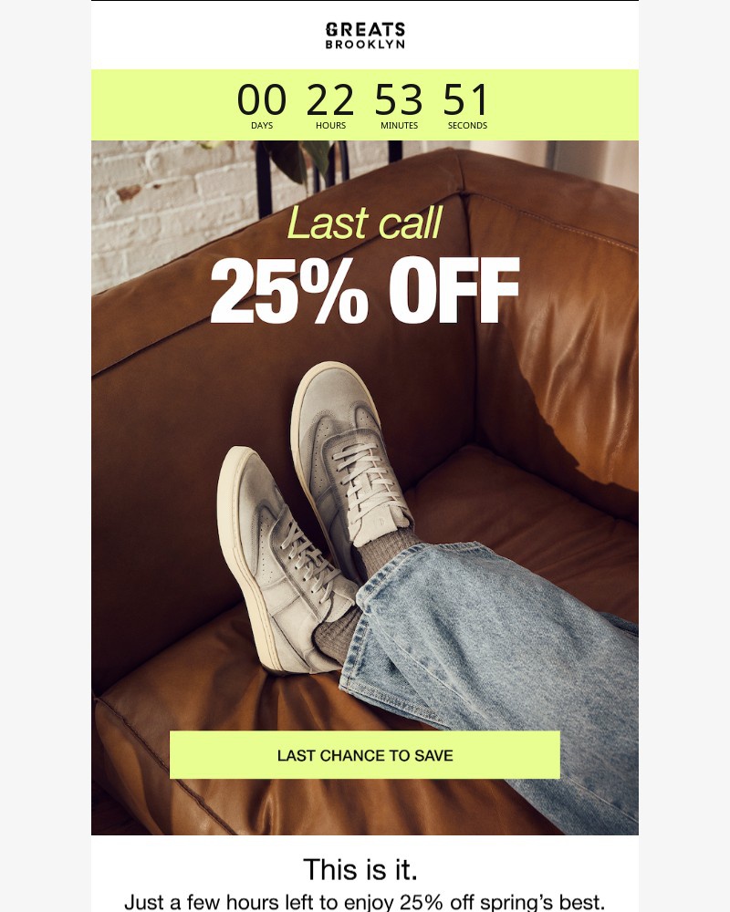 Screenshot of email sent to a Greats Newsletter subscriber