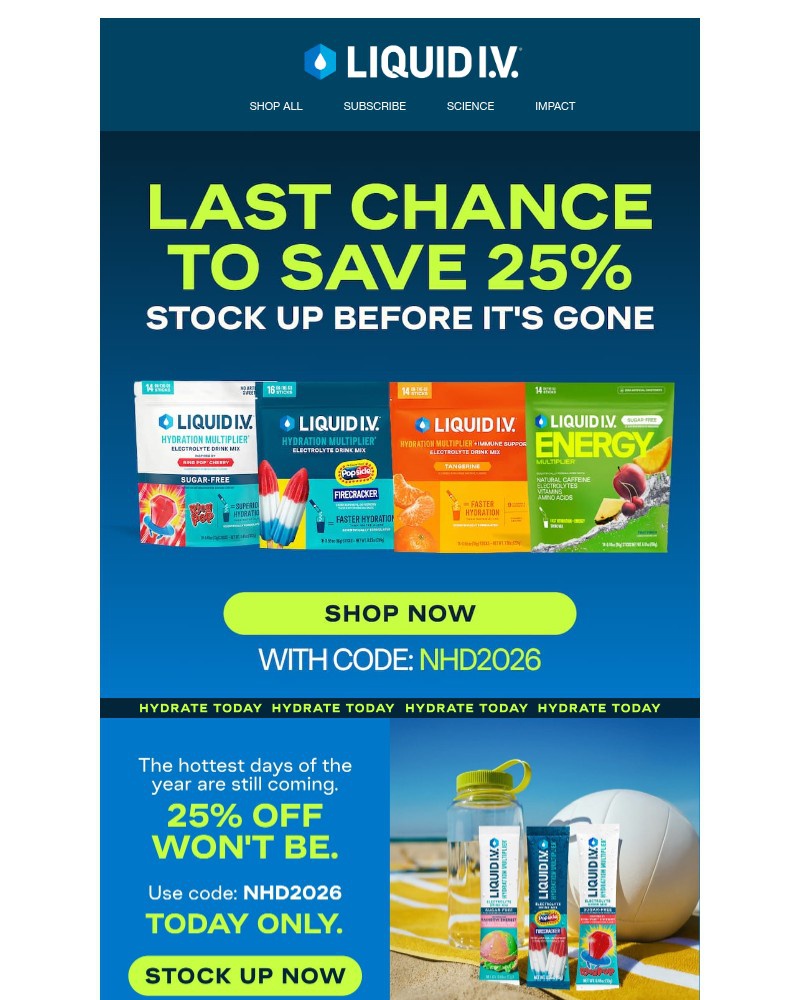 Screenshot of email sent to a Liquid I.V. Newsletter subscriber
