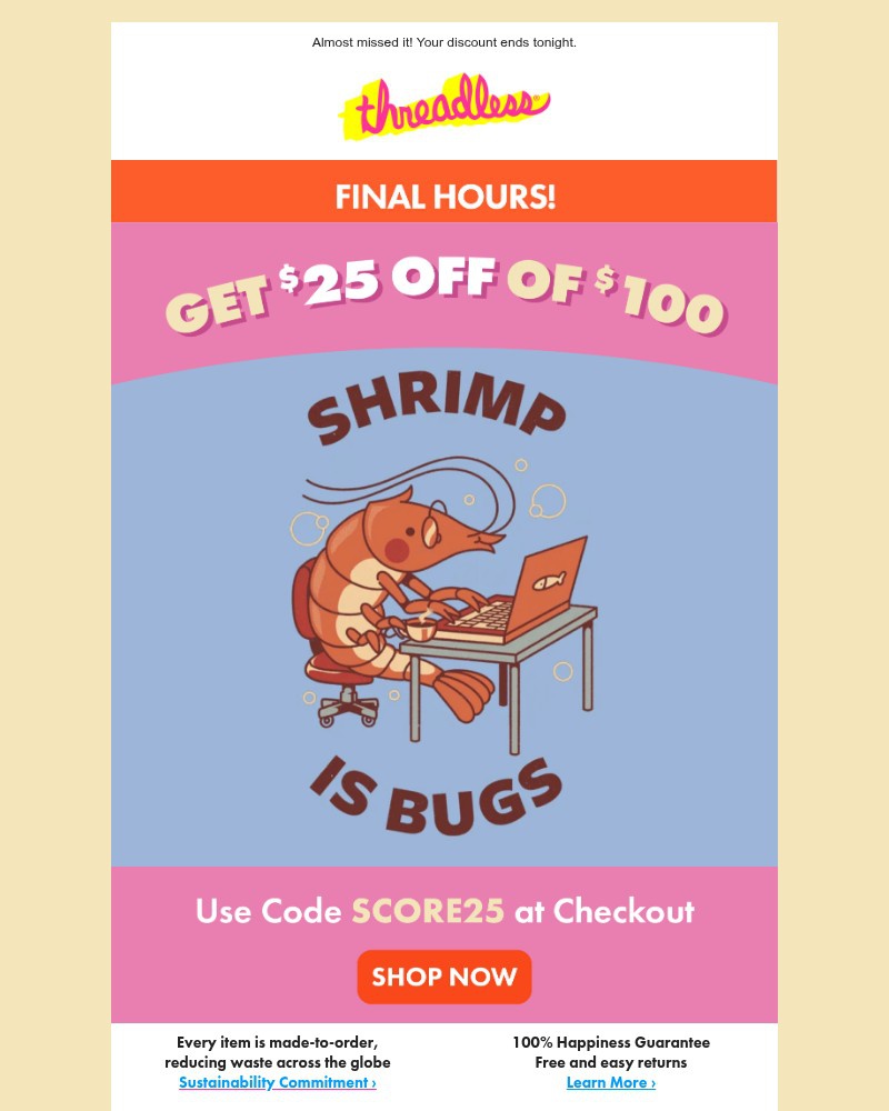 Screenshot of email sent to a Threadless Newsletter subscriber