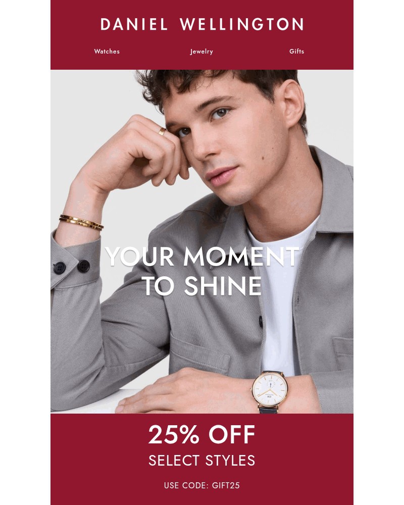 Screenshot of email sent to a Daniel Wellington Newsletter subscriber