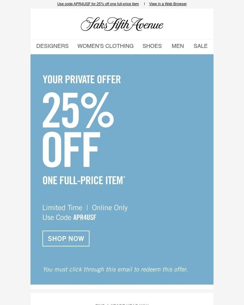 Screenshot of email with subject /media/emails/25-off-one-item-just-for-you-a113fa-cropped-e1a343af.jpg