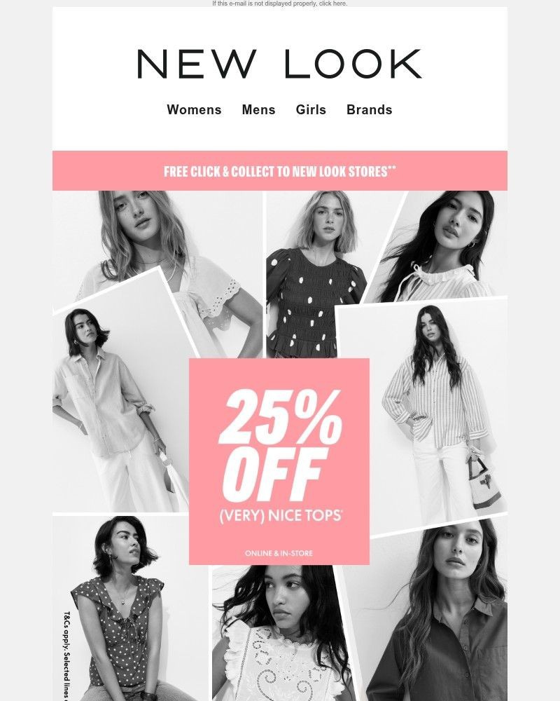 Screenshot of email sent to a New Look Newsletter subscriber