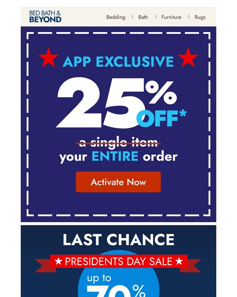 Screenshot of email sent to a Overstock Newsletter subscriber