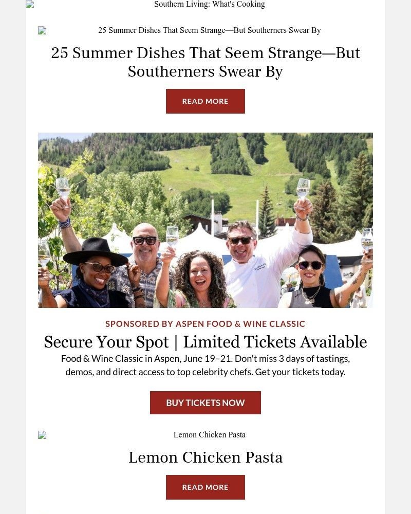 Screenshot of email sent to a Southern Living Newsletter subscriber