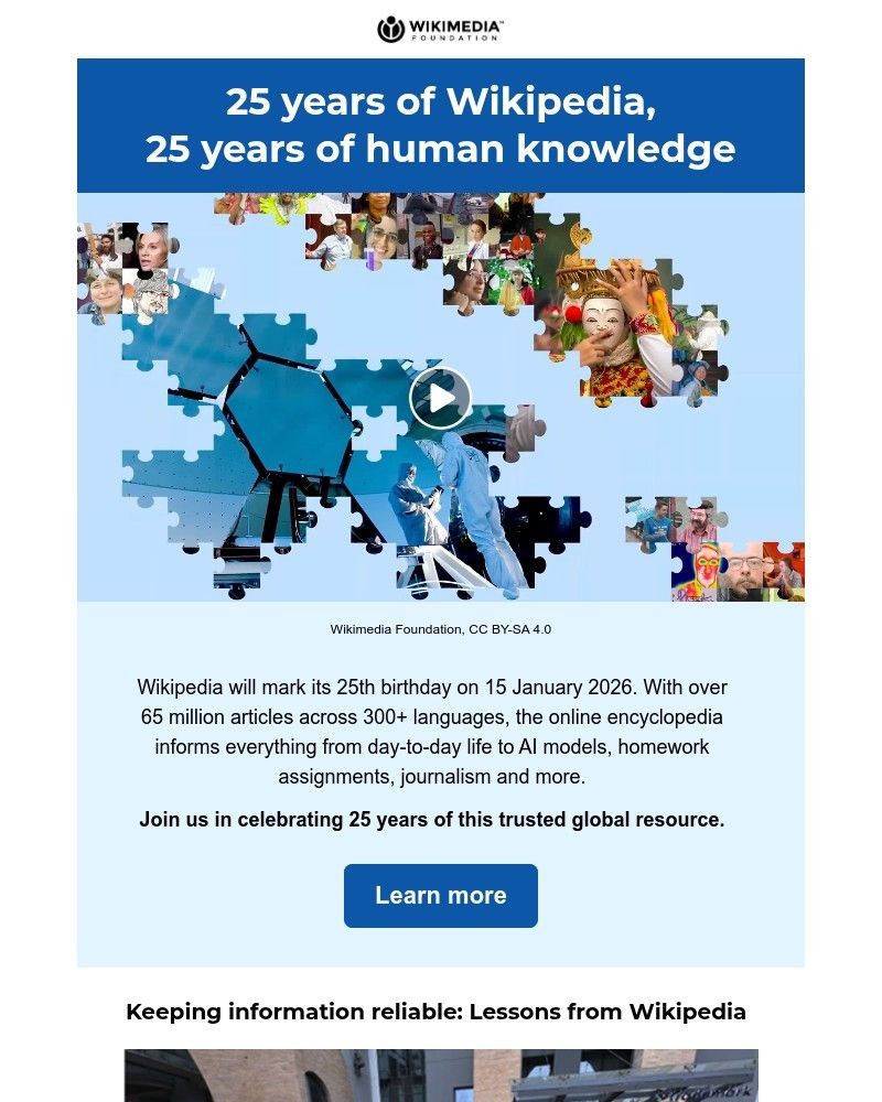 Screenshot of email sent to a Wikimedia Foundation Newsletter subscriber