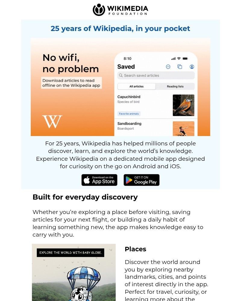 Screenshot of email sent to a Wikimedia Foundation Newsletter subscriber