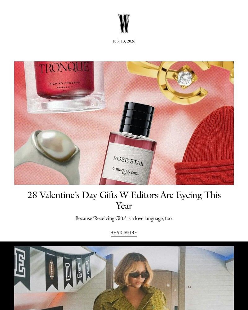 Screenshot of email sent to a W Newsletter subscriber