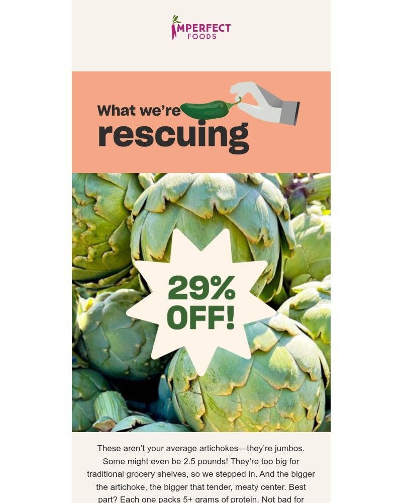 Screenshot of email sent to a Imperfect Foods Registered user