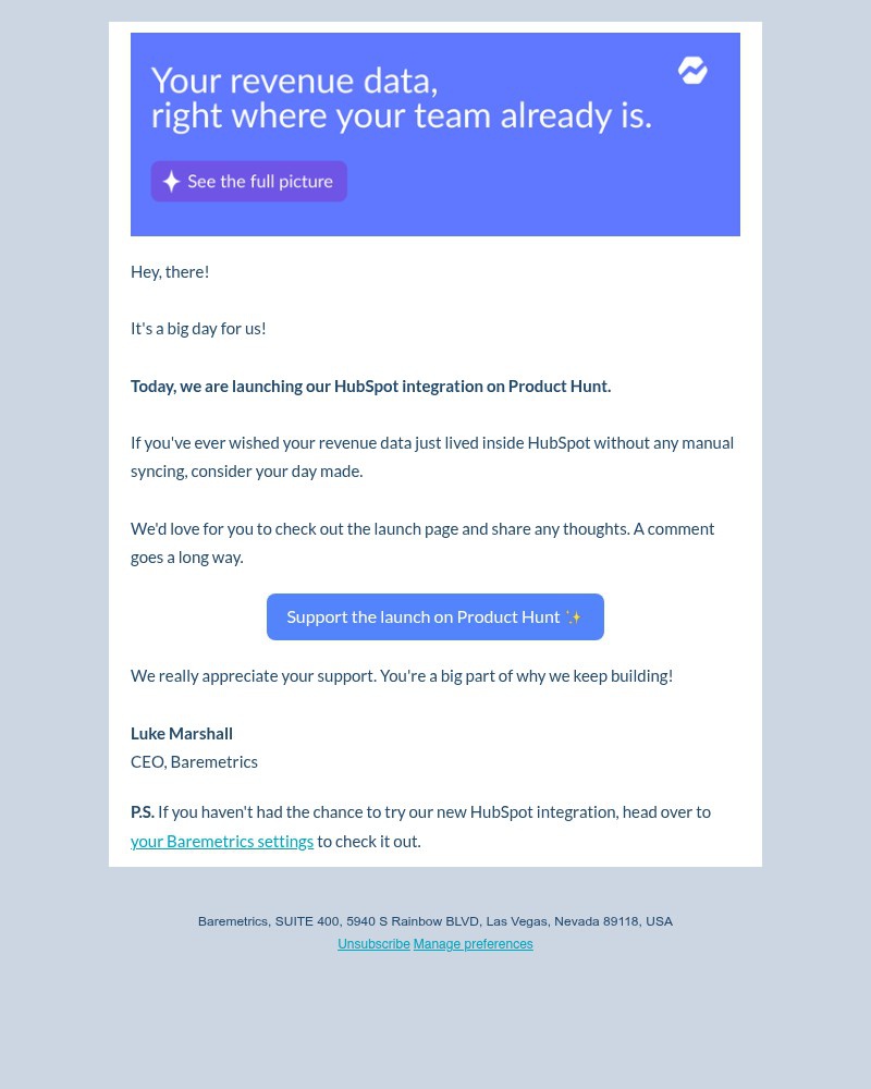 Screenshot of email sent to a Baremetrics Trial user