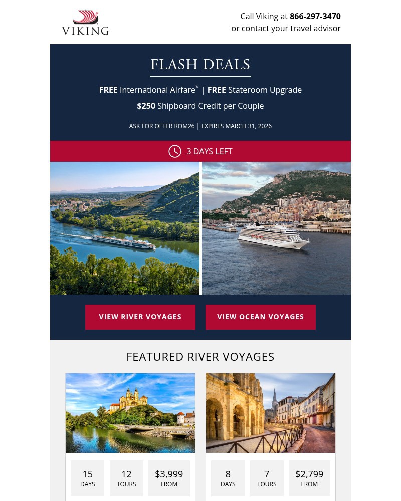 Screenshot of email sent to a Viking Cruises Newsletter subscriber