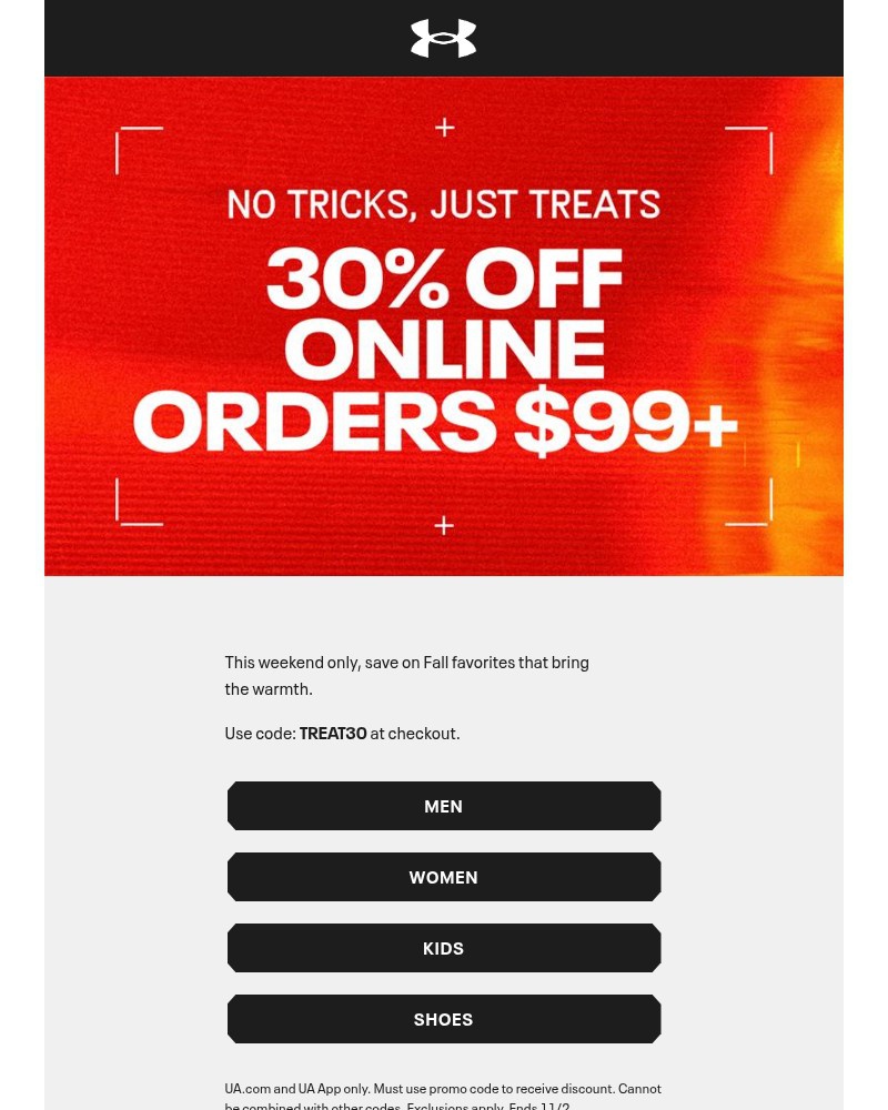 Screenshot of email sent to a Under Armour Newsletter subscriber