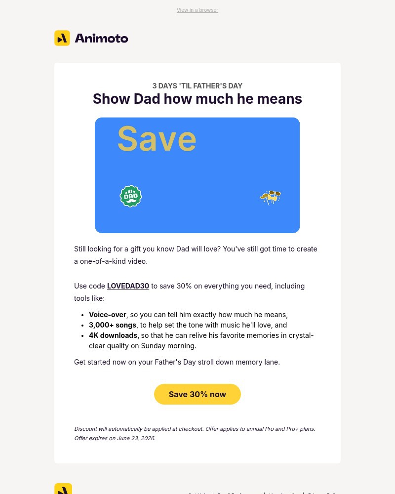 Screenshot of email sent to a Animoto Registered user