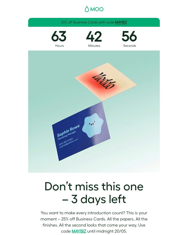 Screenshot of email sent to a Moo Newsletter subscriber