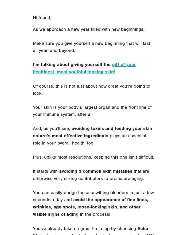 Screenshot of email sent to a Echo Water Newsletter subscriber