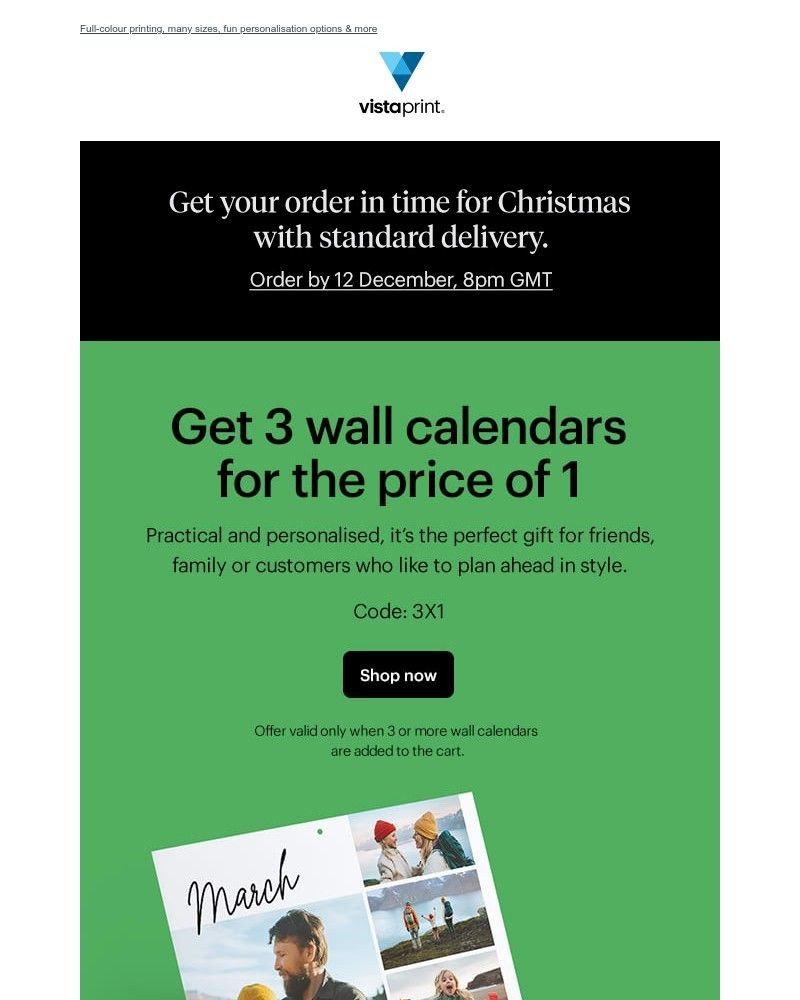 Screenshot of email sent to a Vistaprint Registered user