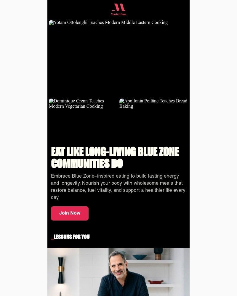 Screenshot of email sent to a MasterClass Registered user