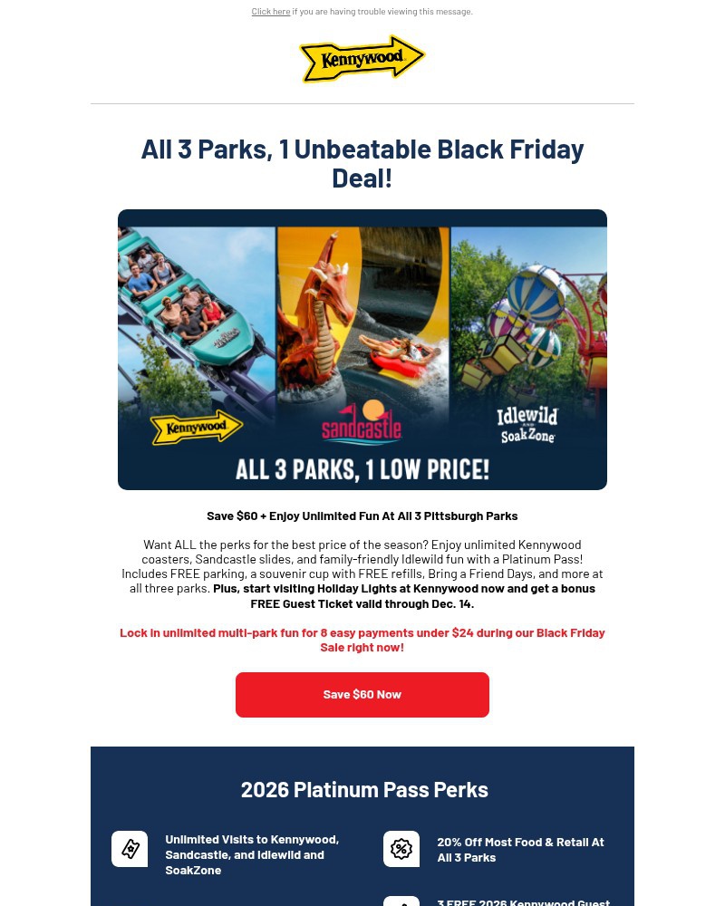 Screenshot of email sent to a Kennywood Newsletter subscriber