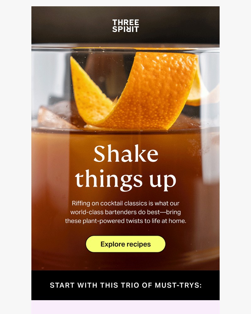 Screenshot of email sent to a Three Spirit Newsletter subscriber