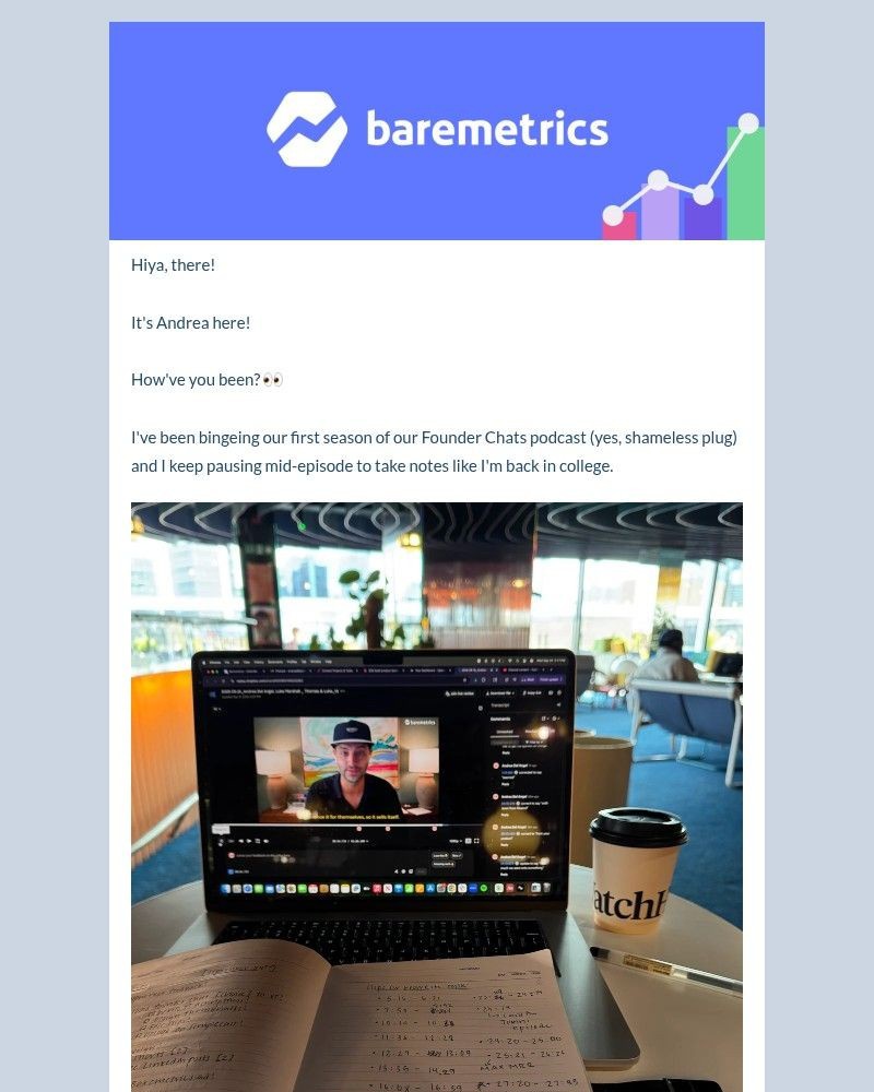 Screenshot of email sent to a Baremetrics Trial user