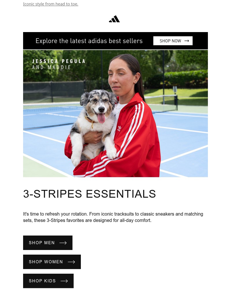 Screenshot of email sent to a Adidas Newsletter subscriber