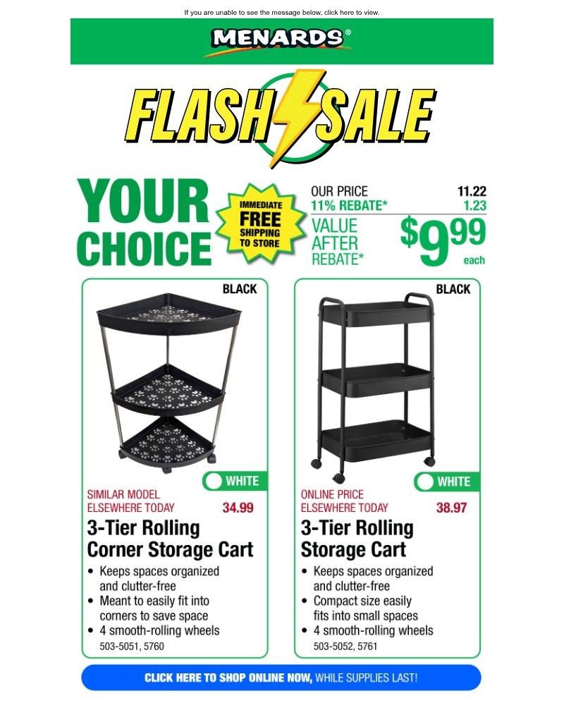 Screenshot of email sent to a Menards Newsletter subscriber