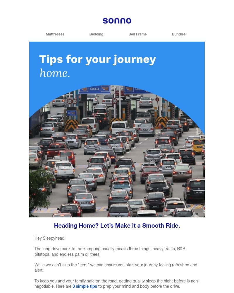 Screenshot of email sent to a Sonno Newsletter subscriber