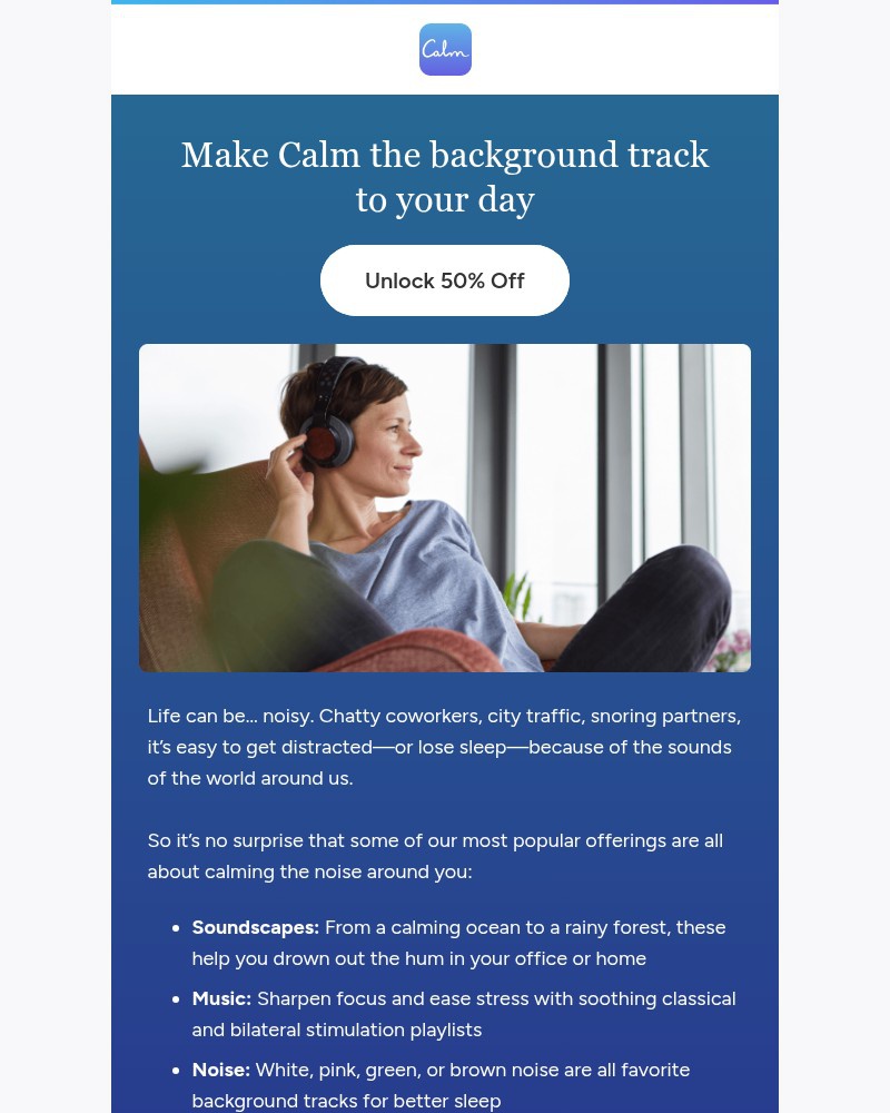 Screenshot of email sent to a Calm Registered user